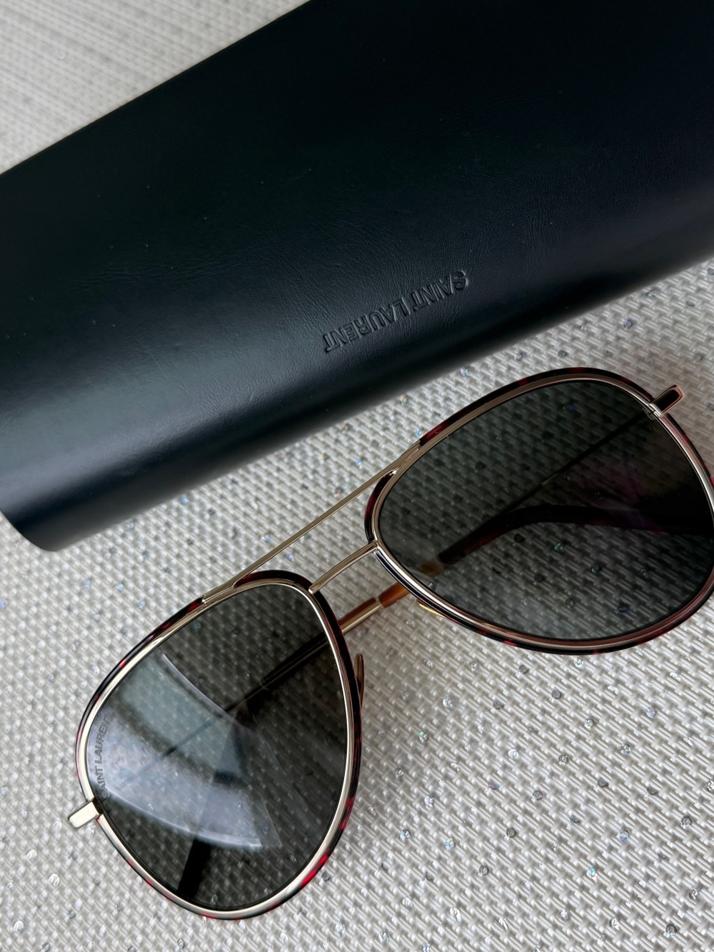 Saint Laurent Tortoiseshell and Gold Aviator Sunglasses
